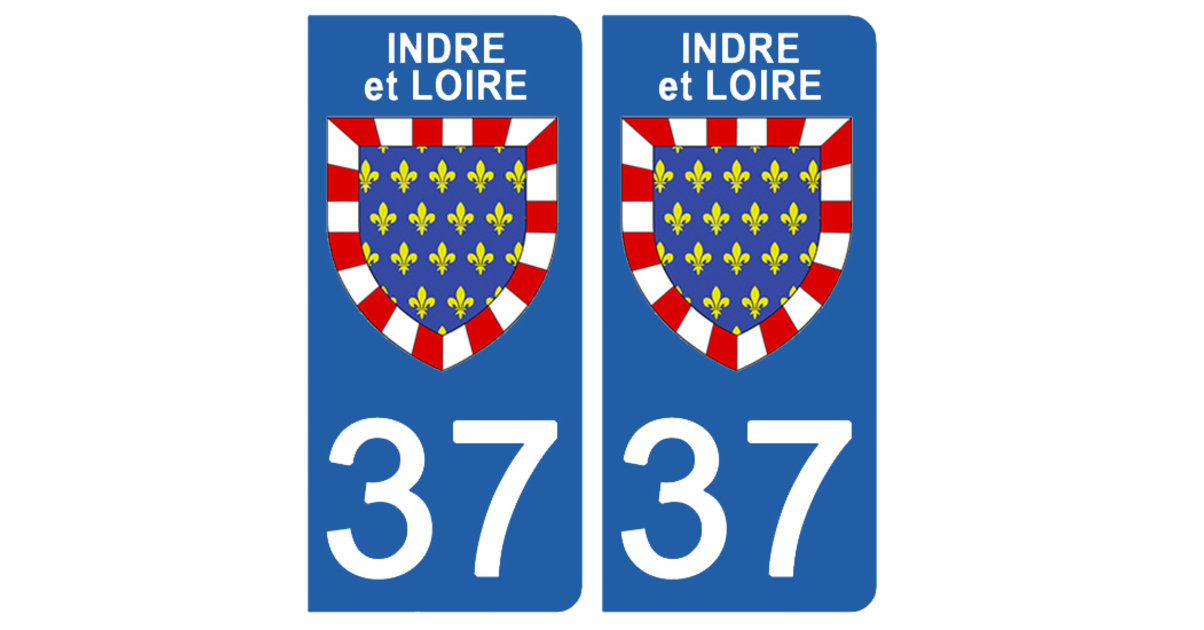 2 Stickers Pour Plaque D'immatriculation Auto, 37 Blason De L'Indre Et